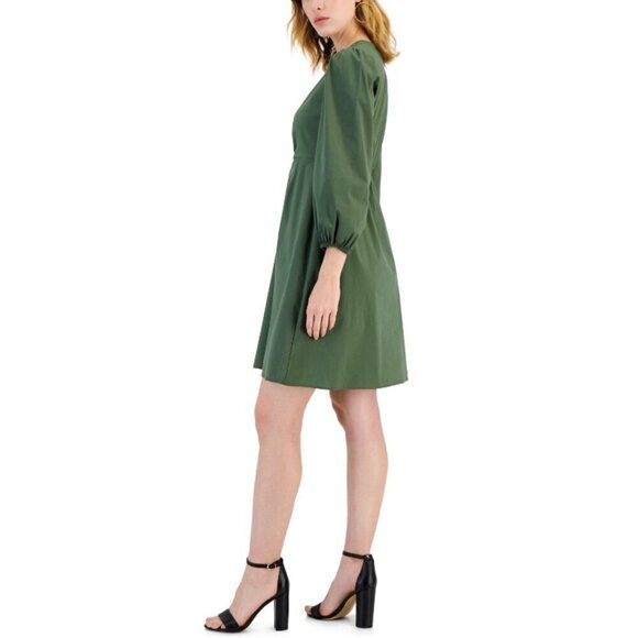 I.N.C. International Concepts Women's Green V-Neck Puff Sleeve Mini Dress NWT - Picture 2 of 7
